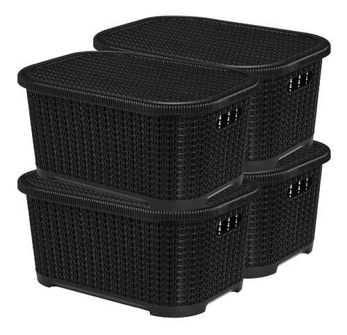 Caja Organizadora Simil Rattan Con Tapa Set X4 Unidades 12 L