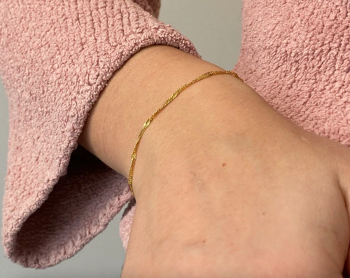 Imagen 5 de 6 de Pulsera Hombre Mujer Oro 18k Singapur Pulseras Selladas 22cm