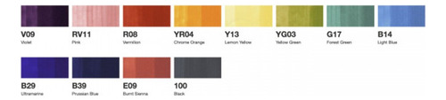 Rotulador Copic Classic, 12 colores básicos, punta doble