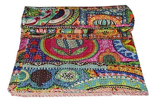 ~? Stallion Algodón Ropa Indian Patchwork Kantha Quilt King 