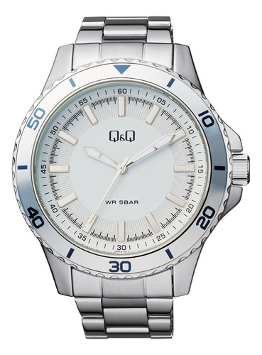 Reloj By Q&q Hombre Acero Qb24 Sumergible !. Malla Plateado Bisel Plateado