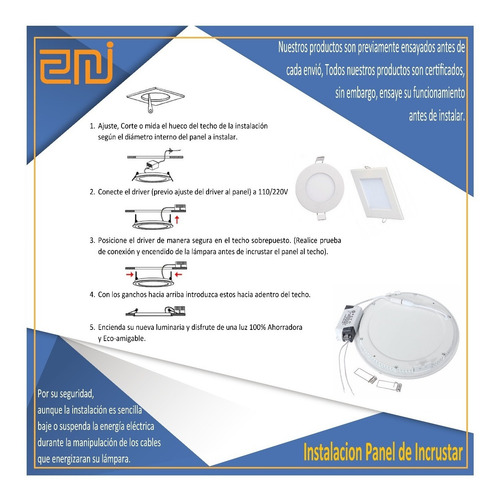 Panel Led Incrustar Redondo Luz Blanca 9w Certifica