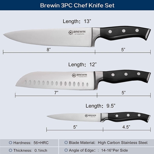 Brewin Juego De Cuchillos Profesionales De Chef 3pcs, Jue...