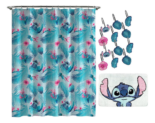 Cortina De Ducha Con Diseño De Lilo Y Stitch Azul Claro