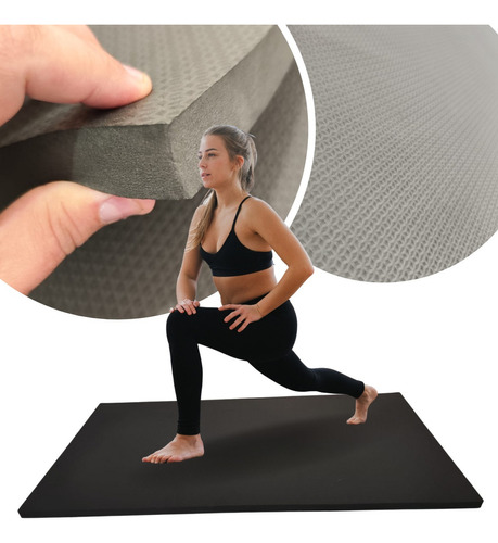 Kit 10 Colchonete Eva Grosso 20mm Yoga Pilates Abdominal Cor Preto