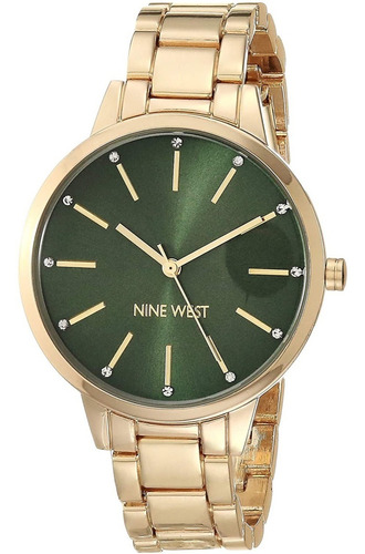 Reloj Mujer Nine West Cristal Mineral 36 Mm Nw/2098gngb Color de la correa Dorado Color del bisel Dorado Color del fondo Verde