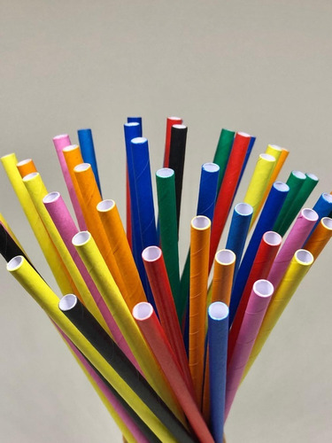 Canudos De Papel Liso Colorido Biodegradável - 600 Unidades