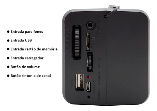 Rádio Emergência Bluetooth Fm/am Com Lanterna Led Recarregáv