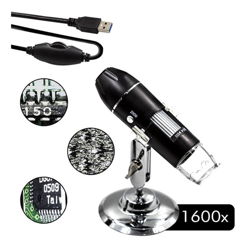 Microscópio Zoom 1600x Cam 2.0 Mp Profissional Digital Usb Cor Preto