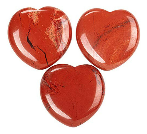 Set De 3 Corazones De Piedra De Jaspe Rojo De 1 Pulgada, Par