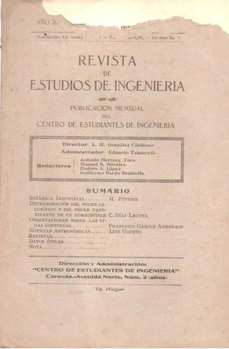 Antigua Revista De Estudios De Ingenieria  Caracas 1917