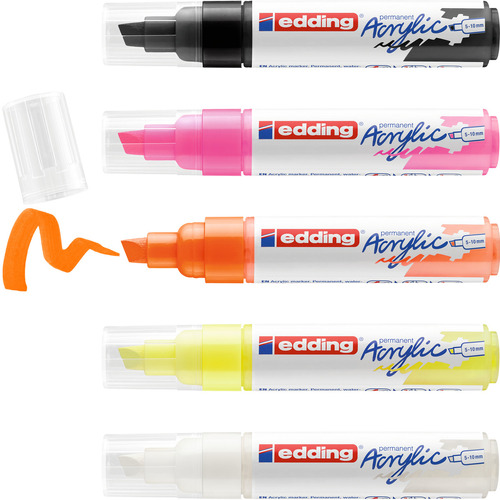 Marcador Acrílico Edding 5000 Trazo Ancho Set 5 Colores Neón