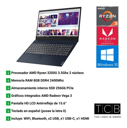 Imagen 5 de 7 de Notebook Lenovo Ideapad S340 15.6 Ryzen 3 8g Ram 256 Ssd W10