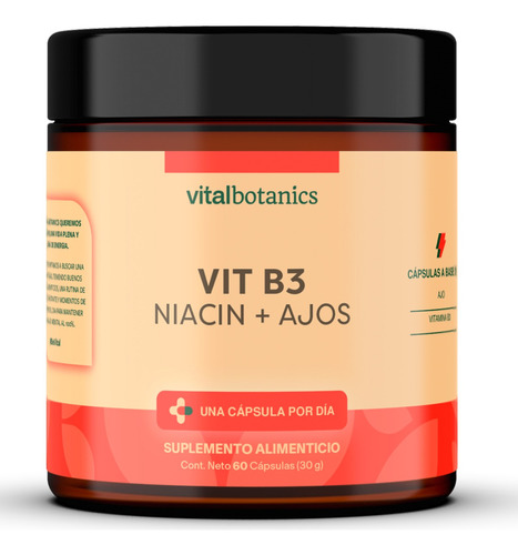 Vitalbotanics Niacina Vitamina B3 Con 60 Capsulas De 500mg