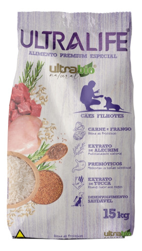 Ração Ultra Life Para Cães Filhotes Carne E Frango 15kg