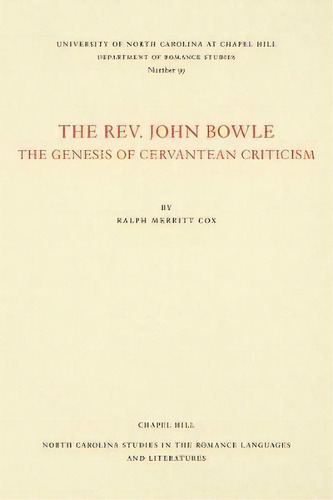 The Rev. John Bowle, De Ralph Merritt Cox. Editorial University North Carolina Press, Tapa Blanda En Inglés