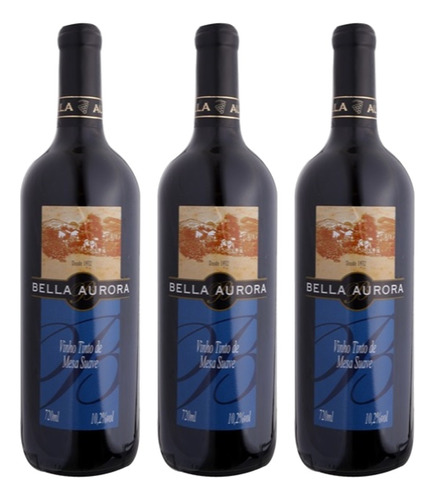 Kit 3 Vinhos Tinto Suave De Mesa 720ml - Bella Aurora