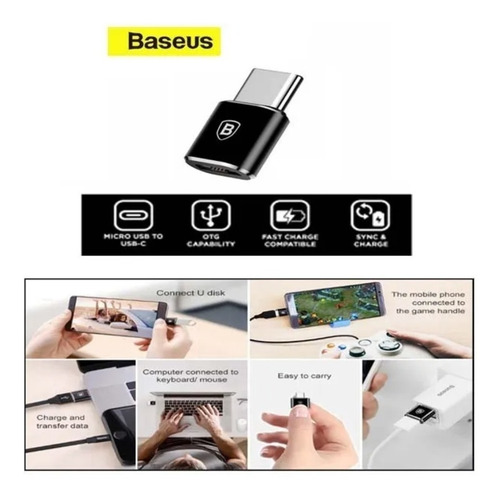Imagen 5 de 10 de Adaptador Baseus Mini Micro Hembra A Macho Tipo-c Otg 2.4a
