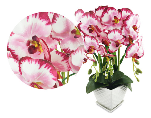 Orquidea Artificial Grande 45cm Maceta Planta Muchas Hojas