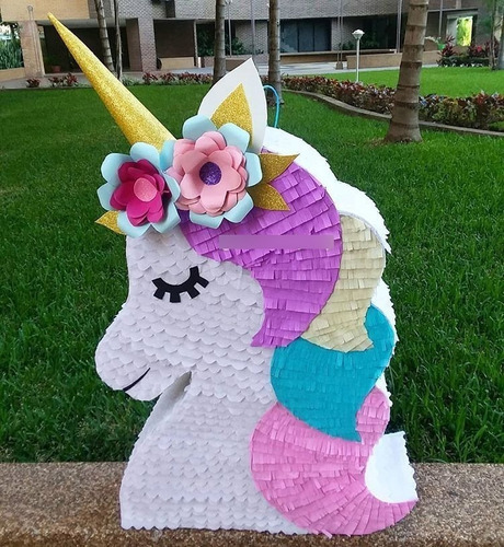Piñata De Cumpleaños Y Fiestas Carita Unicornio Blanco 