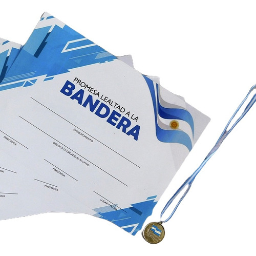 Medalla Cinta Y Diploma  Promesa Jura A La Bandera Pack X25