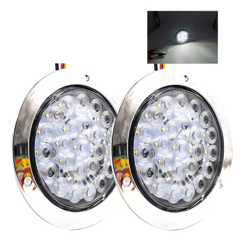 2 Pcs Plafón 24 Led Redondo Alta Baja Estrobo Cromado 12-24v