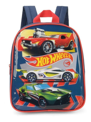 Mochila Baby Hot Wheels Azul Luxcel Carrinho Creche Escolar