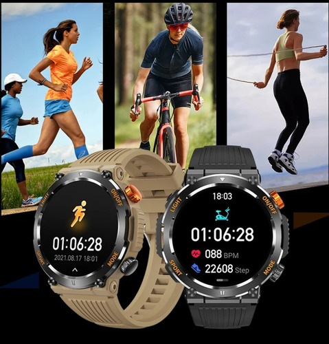 Smartwatch Lepom H17 Redondo Lanterna Real, Bússola, Ligação Caixa Preto Pulseira Preto Bisel Preto Desenho Da Pulseira Tático