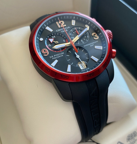 Certina Ds Podium Cronografo Aluminio Rojo Gmt Boleta Color De La Correa Negro Color Del Fondo Negro
