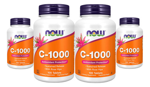 Vitamina C 1000mg Now Foods C-1000 Rosa Mosqueta 100tabs 4un Sabor Sem Sabor