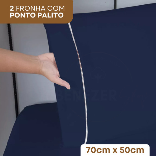 Jogo De Cama Queen C/ Elástico 400 Fios Fronha Ponto Palito 3 Peças Toque Suave Macio Premium Cor Azul Marinho