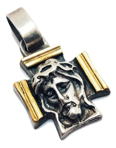 Cruz Rostro De Cristo - Plata Y Oro - 20mm 