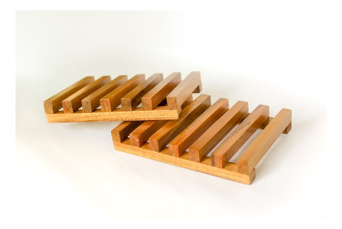 Imagen 2 de 5 de Jabonera Madera Teka Artesanal Baño Pack 2 Piezas