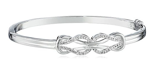 Brazalete De Plata Ley Con Diamantes Y Diseño De Doble Nudo