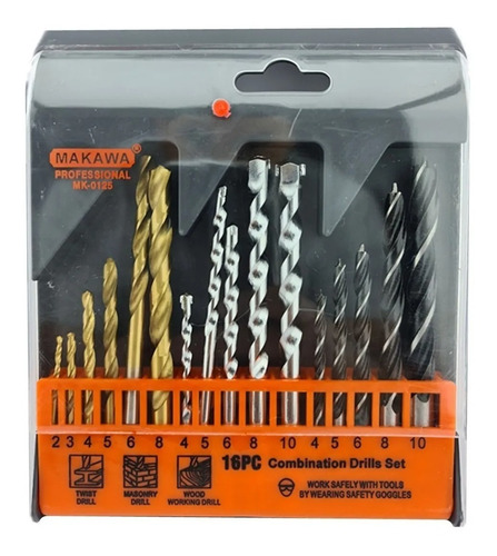 Juego De Brocas Para Madera Cemento Metal 16 Piezas Makawa