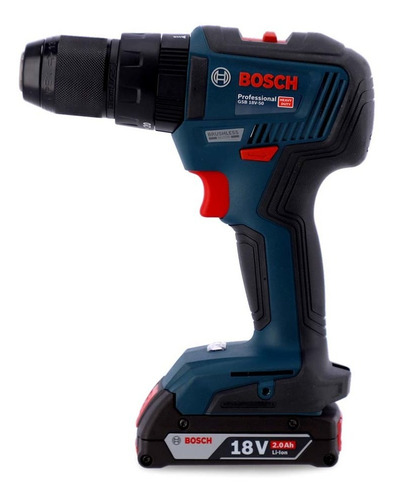 Imagen 6 de 9 de Taladro percutor atornillador inalámbrico de 13mm Bosch GSB 18V-50 18V + 2 baterías de 2Ah + accesorios con maletín de transporte 110V/220V