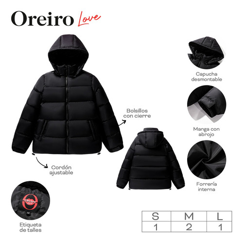 Campera Abrigo Oreiro Love Acolchado Puffer Nylon Invierno
