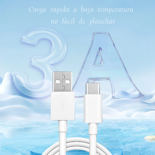 Cable Tipo C Duradero Usb Carga Rápida Turbo 3a 1m Blanco