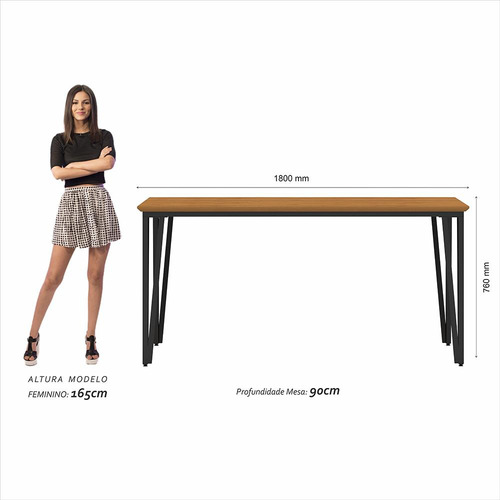 Mesa Com 6 Cadeiras Industrial 1,8 Aspen Pr/cin/grf - M.a Cor Preto Fosco/cin/linho Grafite