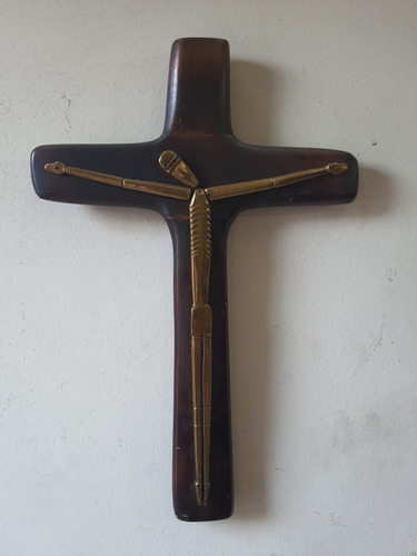 Adorno Cruz  Crucifijo De Cabecera Antiguo Bronce Años 60s