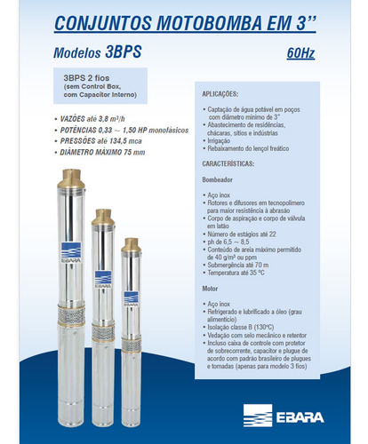 Bomba Caneta Submersa Poço Ebara 3bps2/18 1,0cv + Box 127v