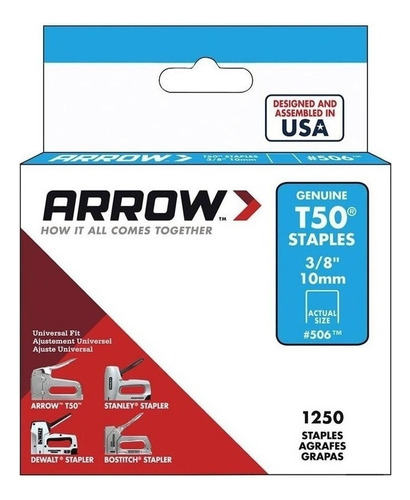 Grapas Arrow T50 3/8  (10mm) Caja 1250 Unidades  50624sp