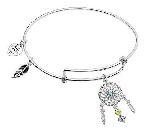 Brazalete - Sterling Silver Dream Catcher Cz Heart Feather D