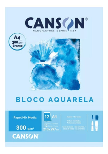Bloco Papel Canson Aquarela A4 300g 12 Folhas