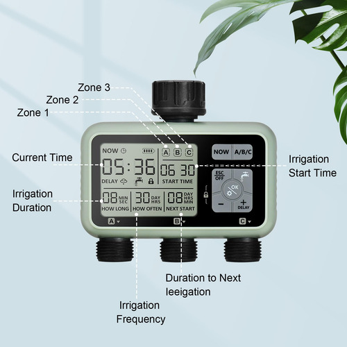 Temporizador De Riego 3 Zonas Marca Xyz Modelo Abc123 Verde