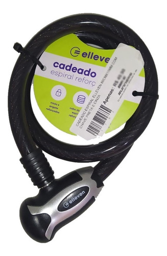 Cadeado Espiral Elleven 80cmx15mm Com Chave Preta E Cinza