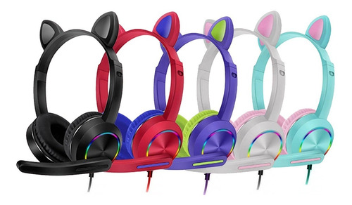 Auriculares Gamer Niños Con Orejas Y Microfono Cat 3.5mm Usb