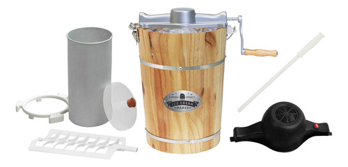 Elite Gourmet Vintage Wood Bucket Ice Cream Maker, Black.