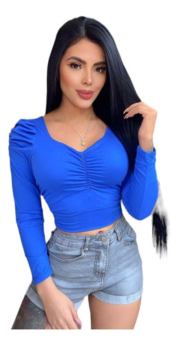 Linda Blusa Manga Bombacha Rizada Corta