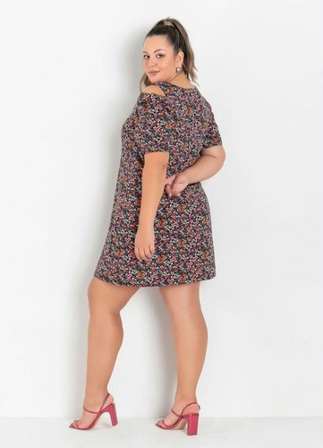 Imagem 5 de 6 de Vestido Mangas Recorte Vazadas Soltinho Plus Size Feminino